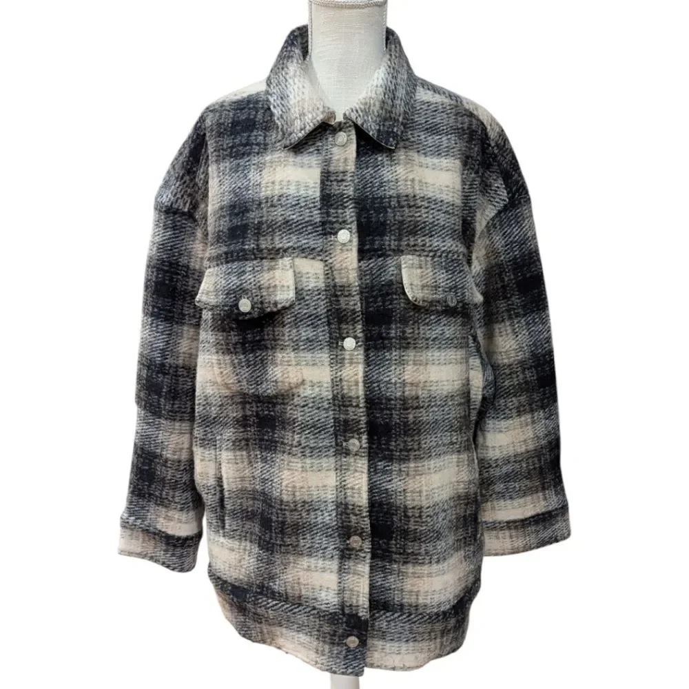 Gap Women's 2XL Wool Relaxed Shirt Jacket in neutral tan plaid